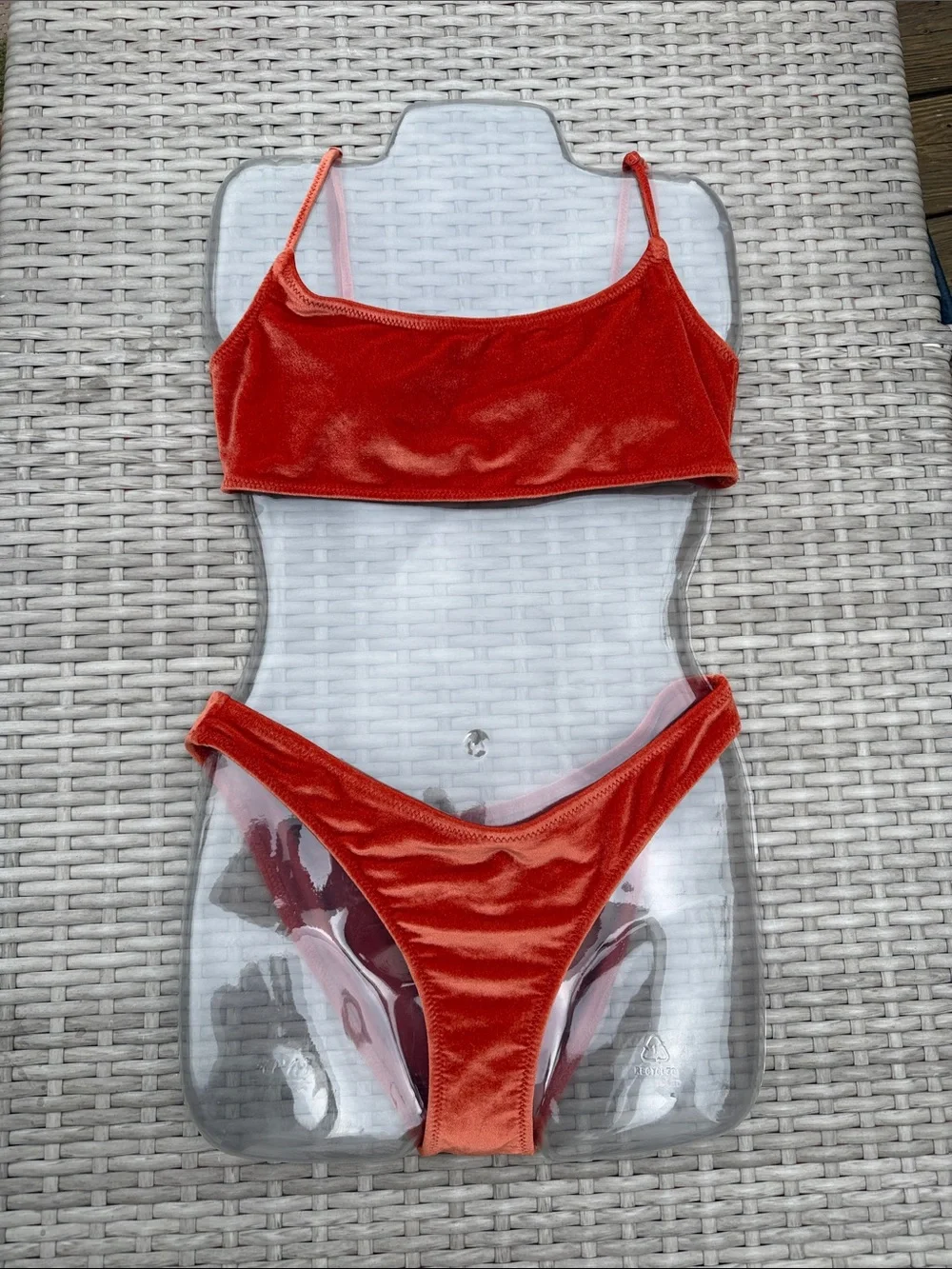 TRIANGLE SWIMWEAR RUST ORANGE VELVET CROP BIKINI SWIMSUIT TOP SMALL+. BOTTOM XS